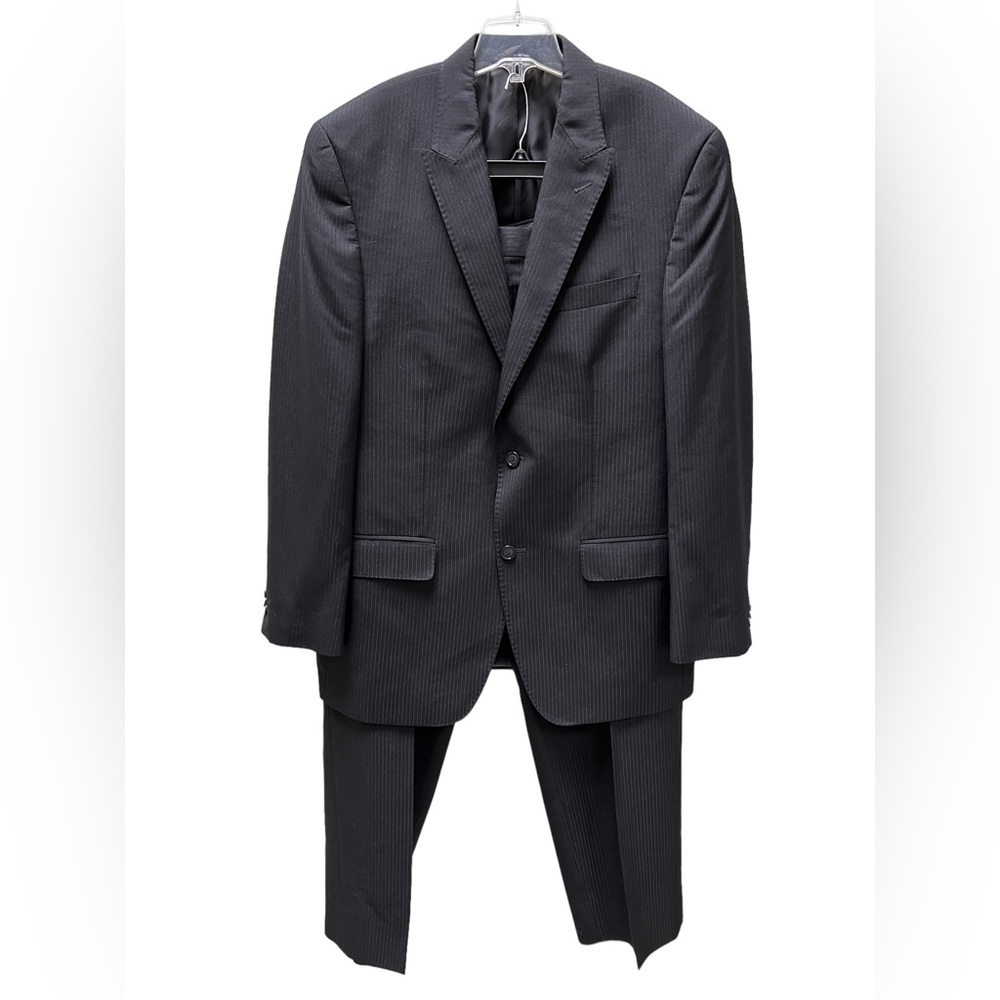 Sean John Raphael Black Micro  Stripe Peak Lapel Suit 40R